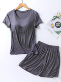 Plus Size Padded Round Neck Modal T-Shirt and Shorts Set - Lilixa.store