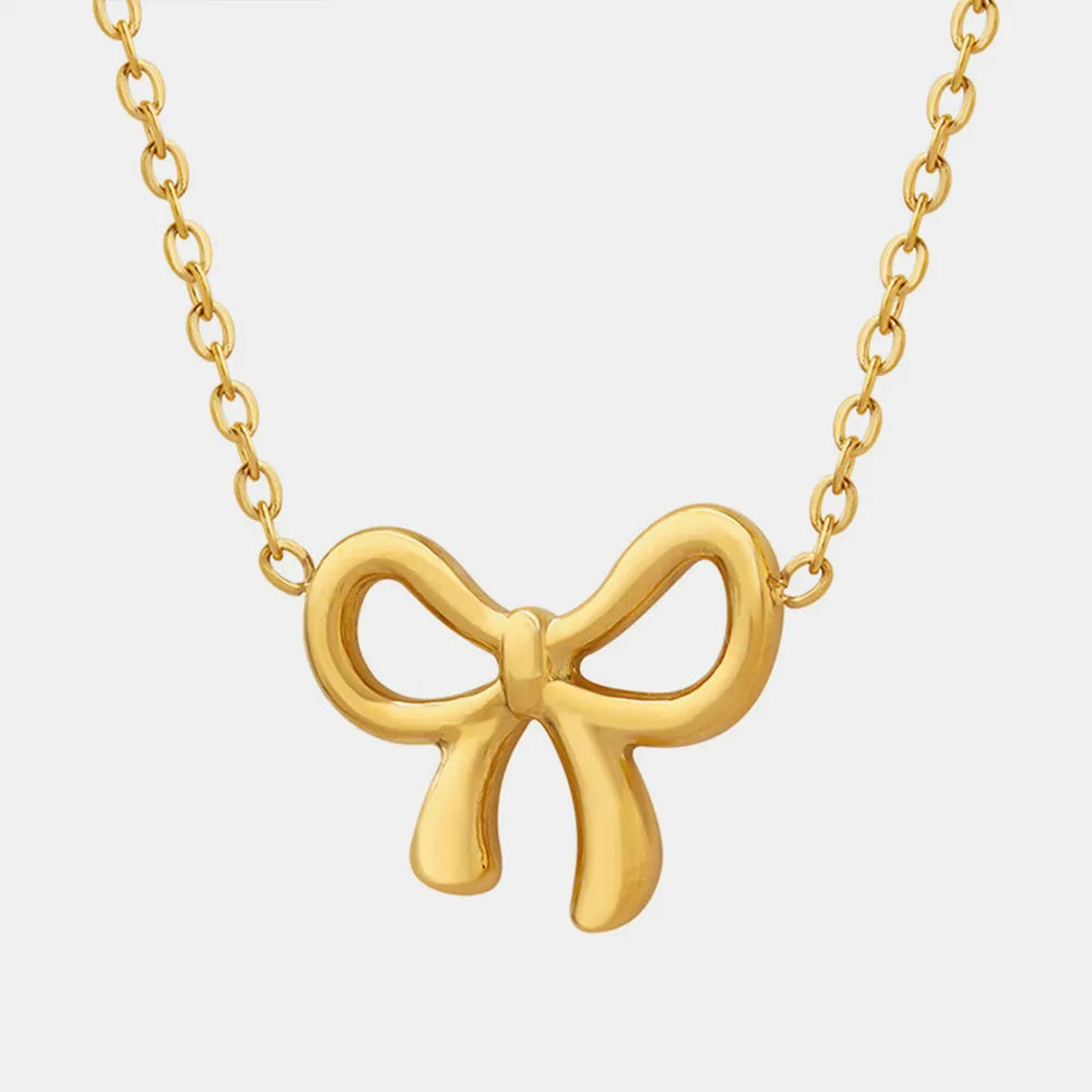 Gold-Plated Titanium Steel Bow Pendant Necklace - Lilixa.store