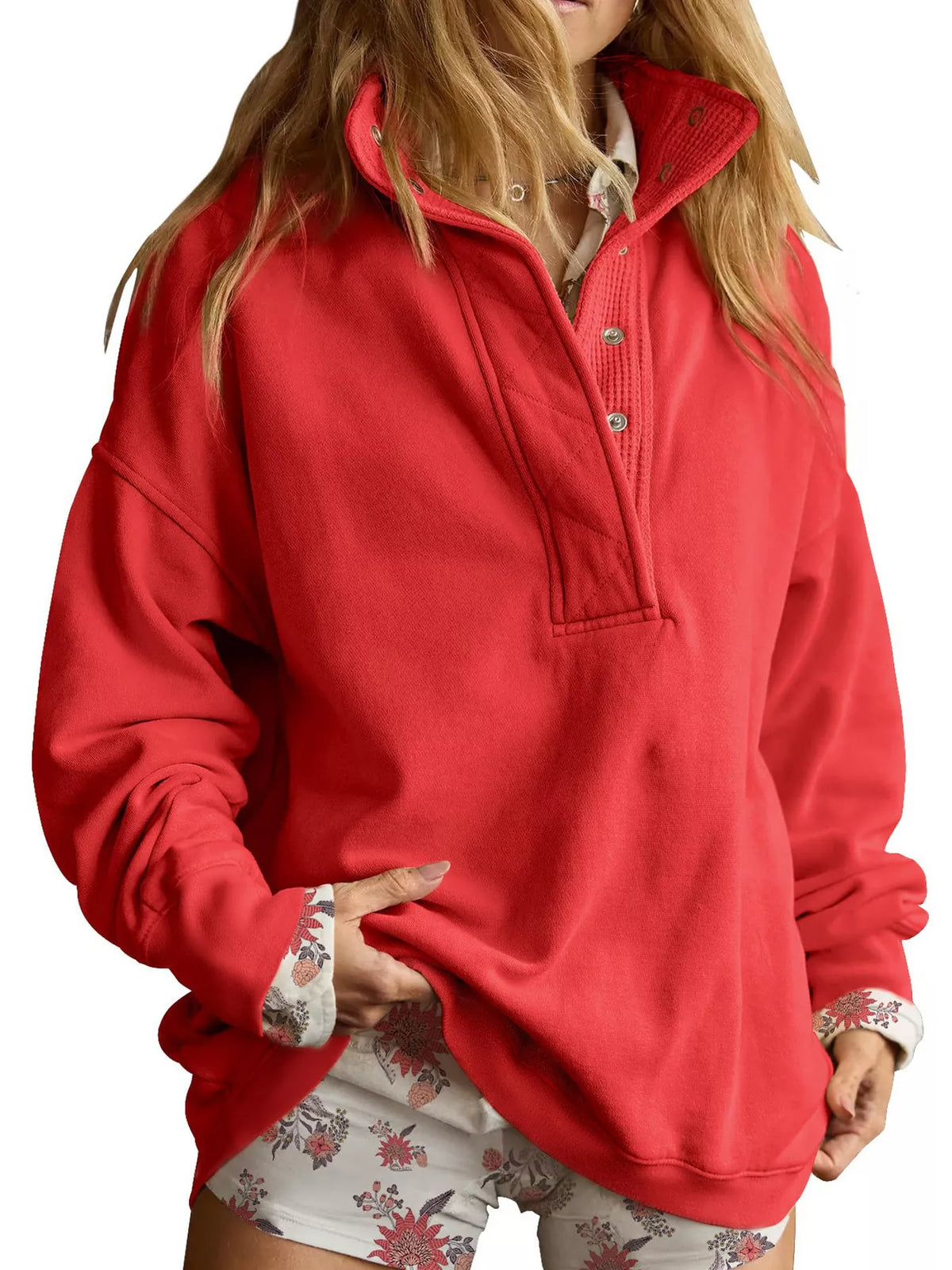 Half Snap Dropped Shoulder Sweatshirt - Lilixa.store