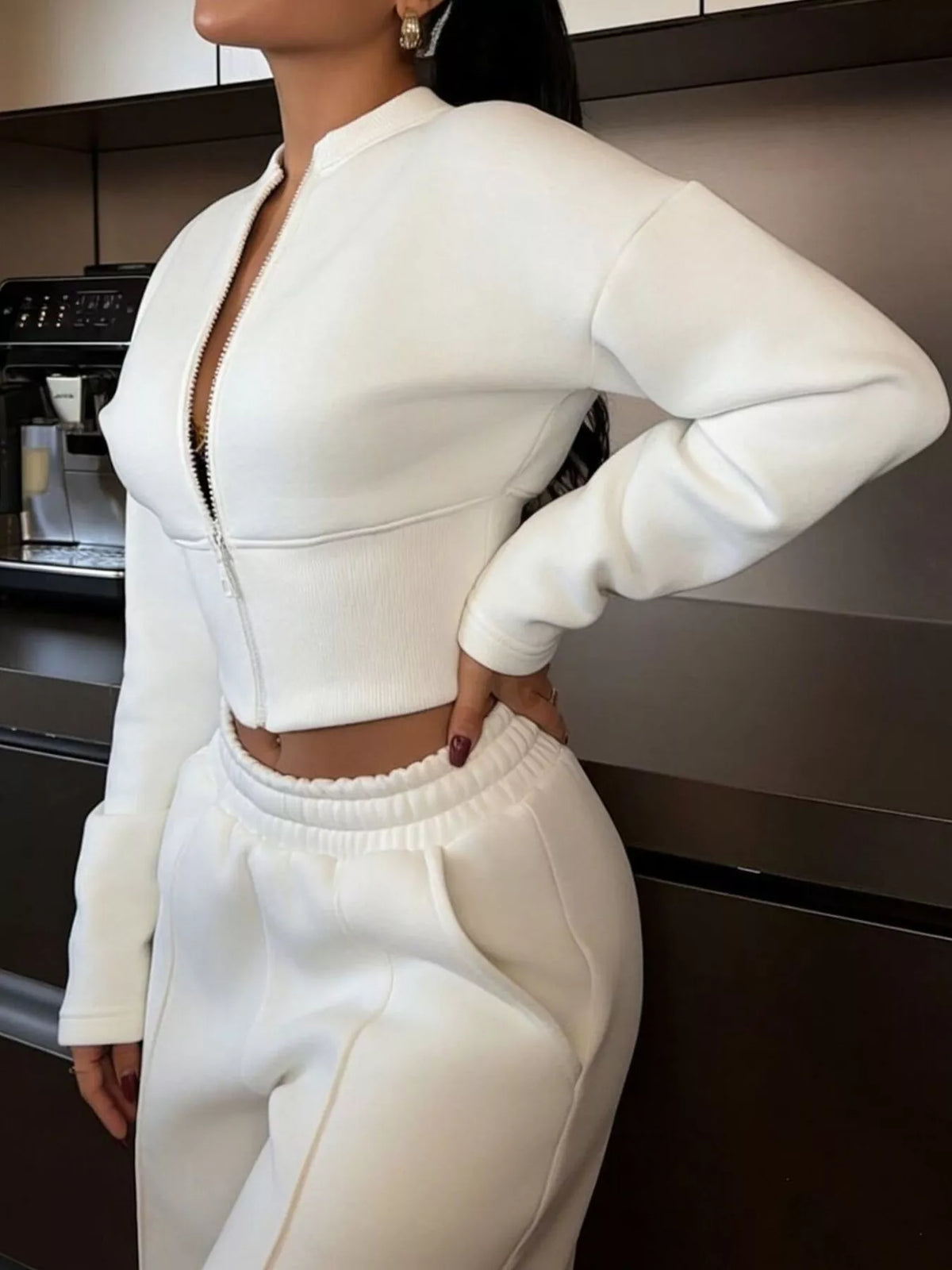 Zip-Up Crop Jacket and Wide-Leg Pants Set - Lilixa.store