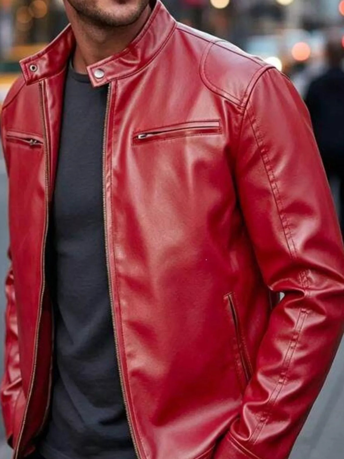 Men's Full Size Faux Leather Bomber Jacket with Zipper Pockets Plus Size - Lilixa.store
