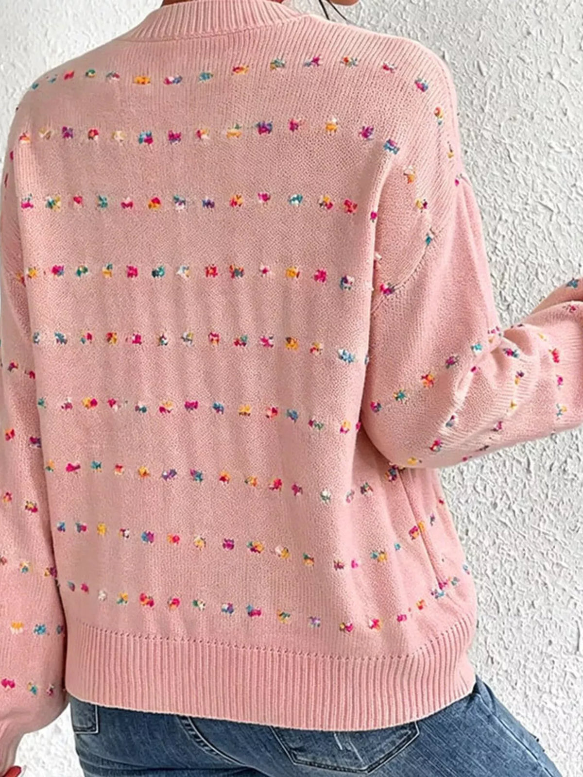 Multi-Color Confetti Dot Drop Shoulder Sweater, view 8