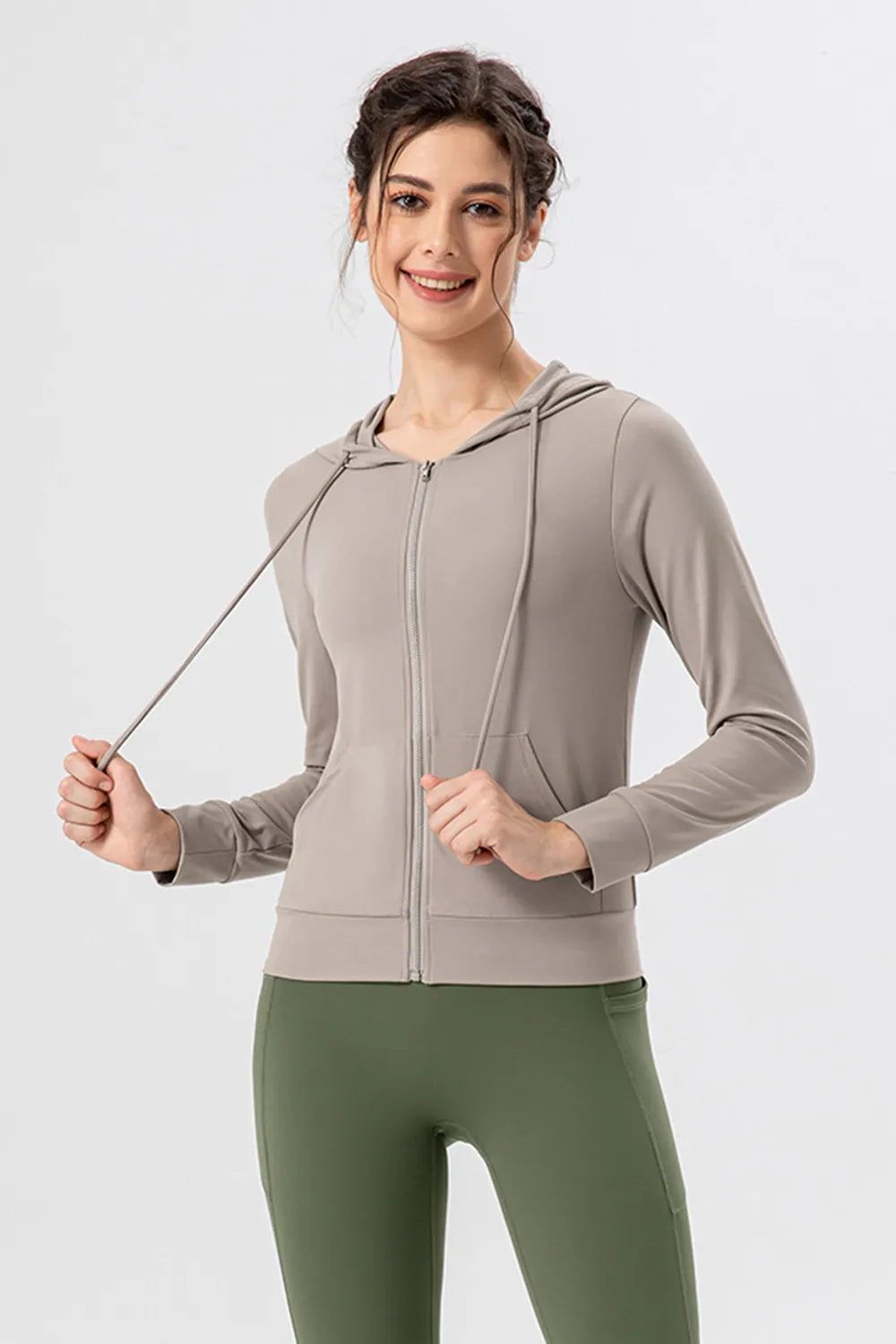 Drawstring Zip Up Hooded Active Outerwear - Lilixa.store