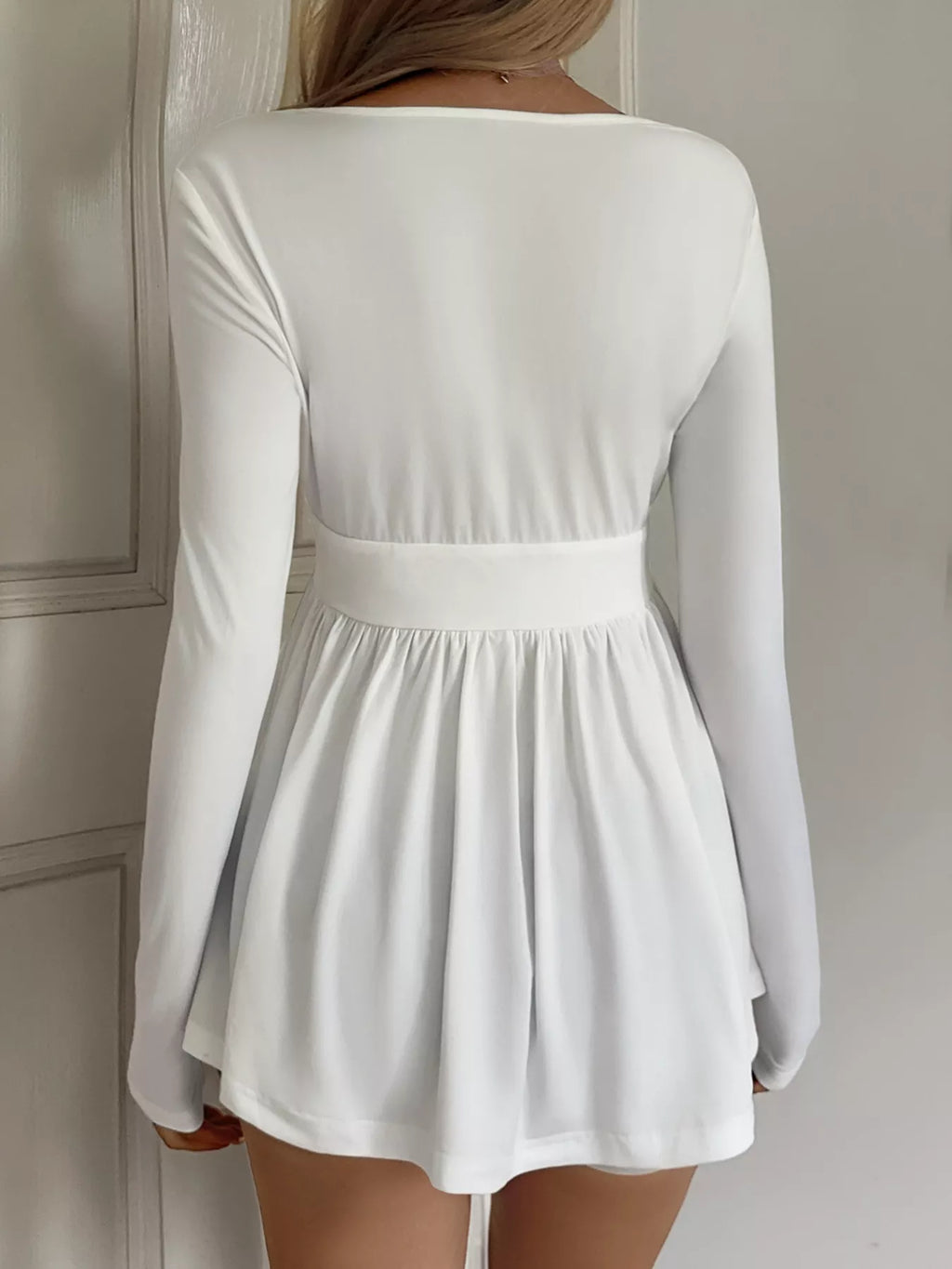 Surplice Peplum Long Sleeve Top in White, view 5