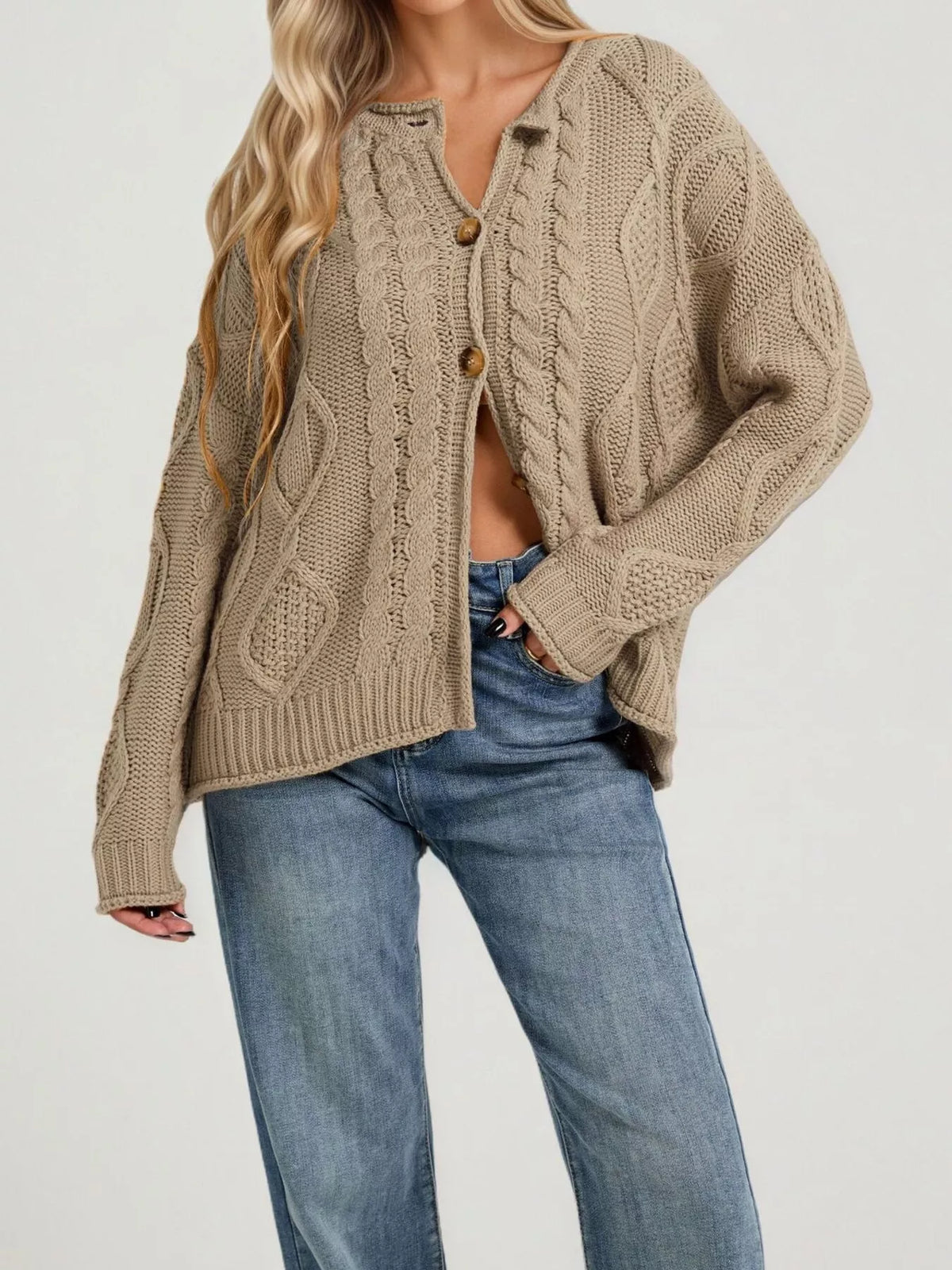 Cable-Knit Button-Down Cardigan - Lilixa.store