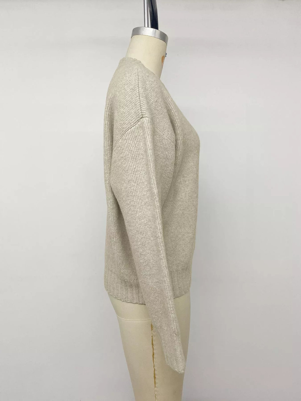 Zip-Up Dropped Shoulder Cardigan in Khaki, view 9