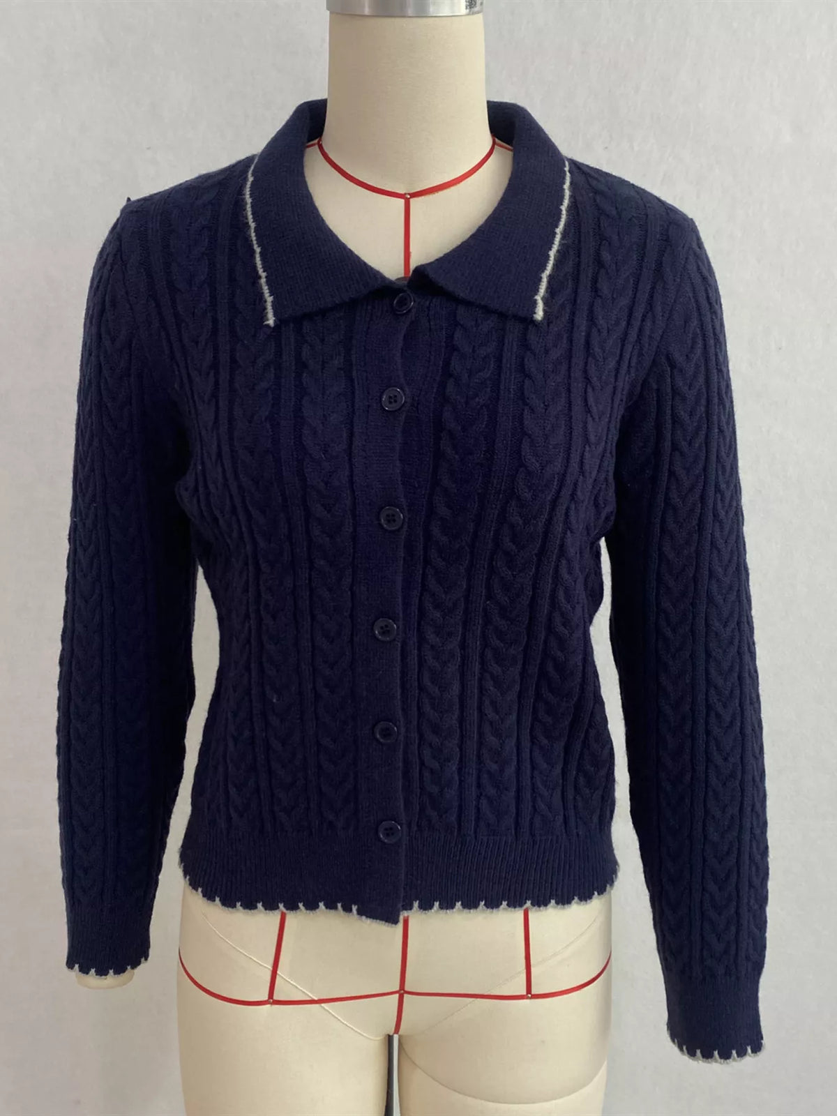 Cable Knit Polo Collar Button-Up Cardigan, view 20