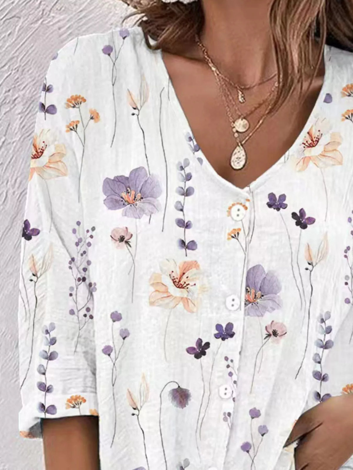 Floral Print V-Neck Button-Down Shirt - Lilixa.store