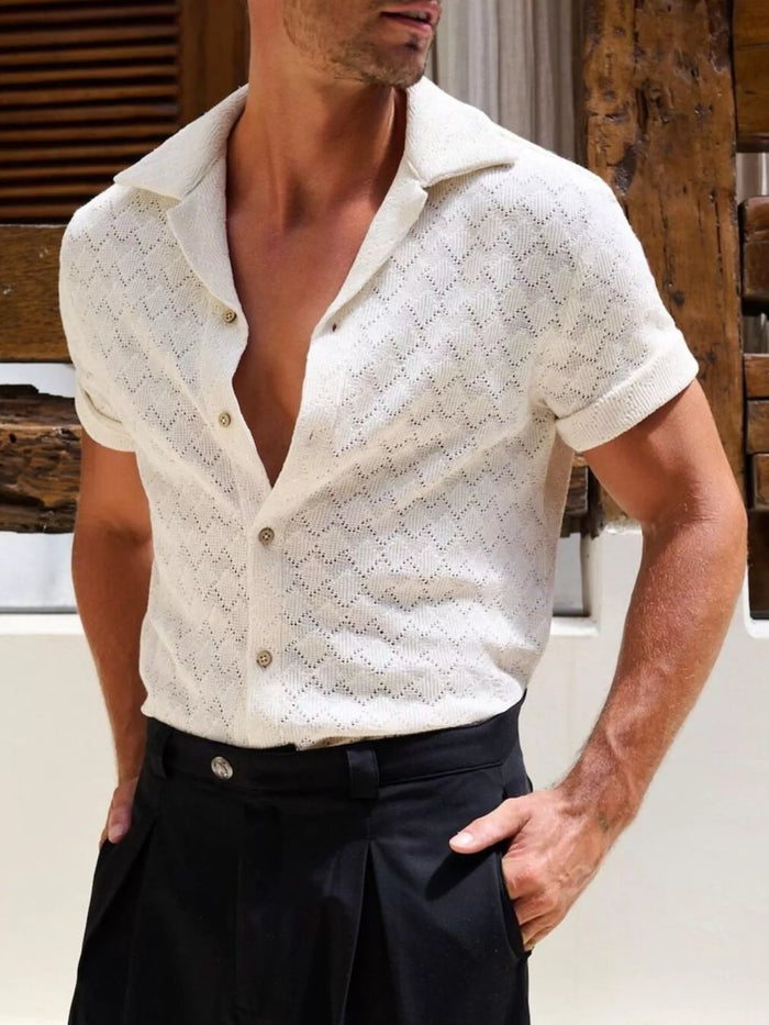 Men's Openwork Short Sleeve Cardigan - Lilixa.store