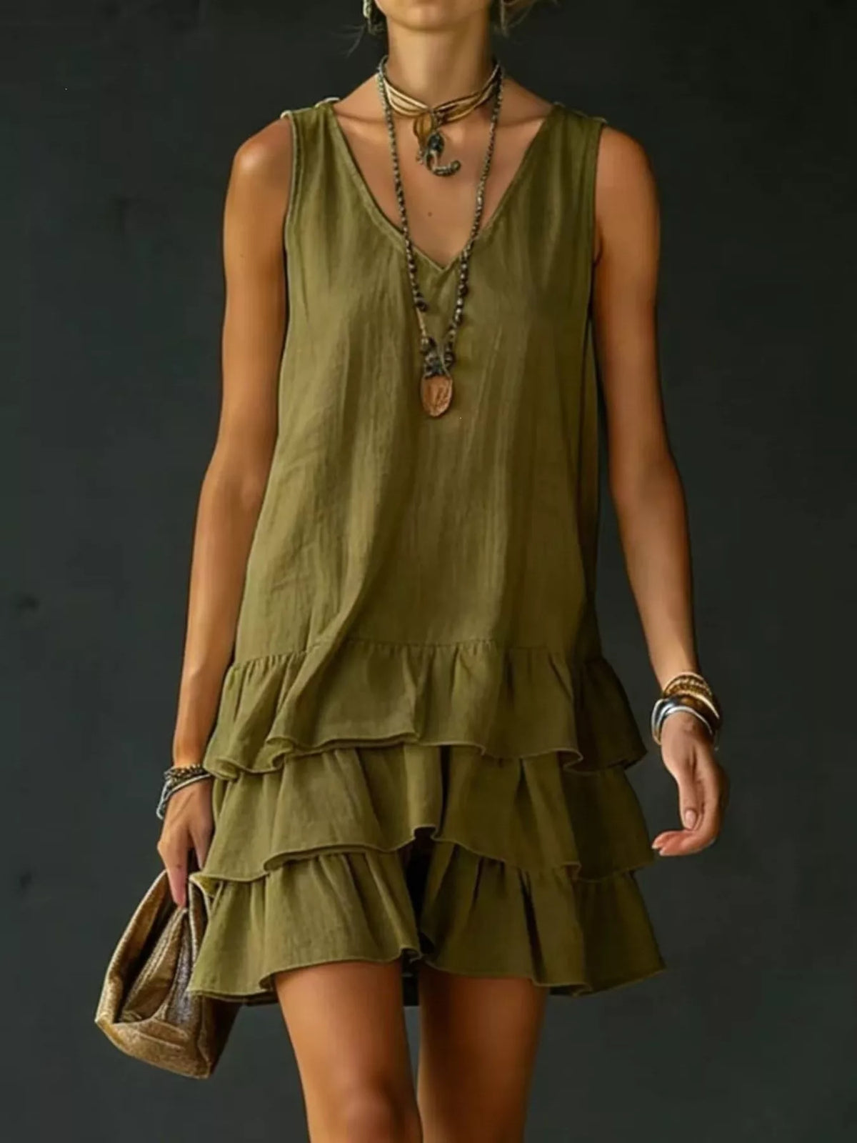 Full Size Ruffled Hem V-Neck Sleeveless Dress Plus Size - Lilixa.store