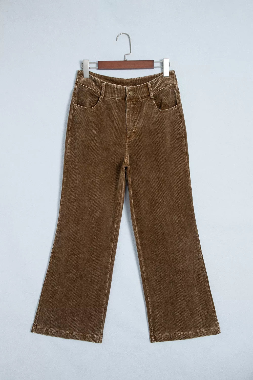 Straight Leg Corduroy Metal Button Zip-up Pants