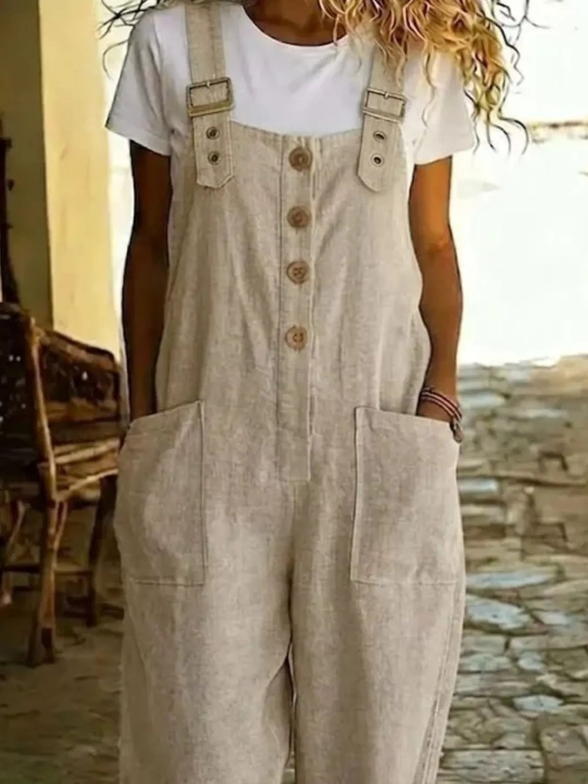 Casual Button Front Wide Leg Overalls - Lilixa.store