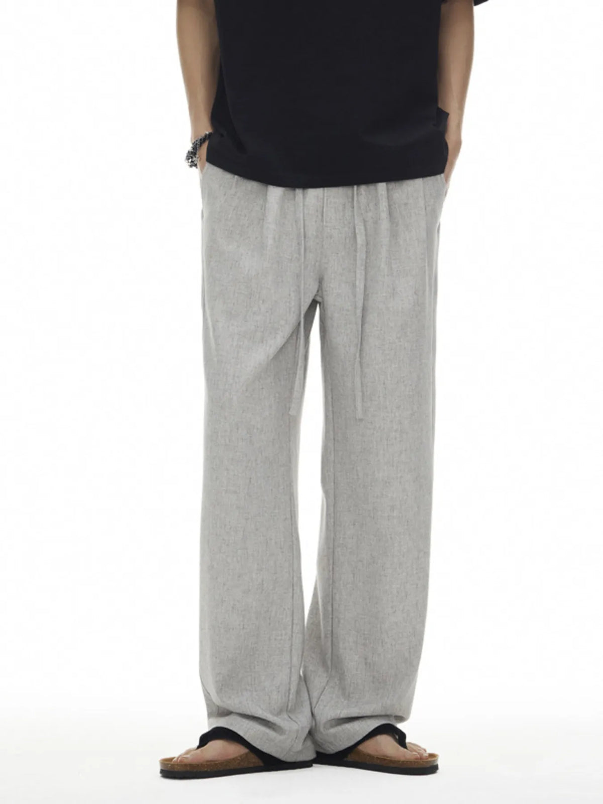 Men's Plus Size Drawstring Wide Leg Pants in Gray