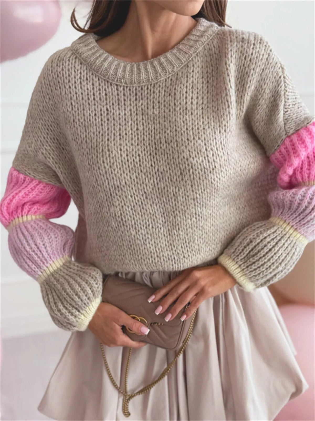 Color Block Round Neck Sweater - Lilixa.store