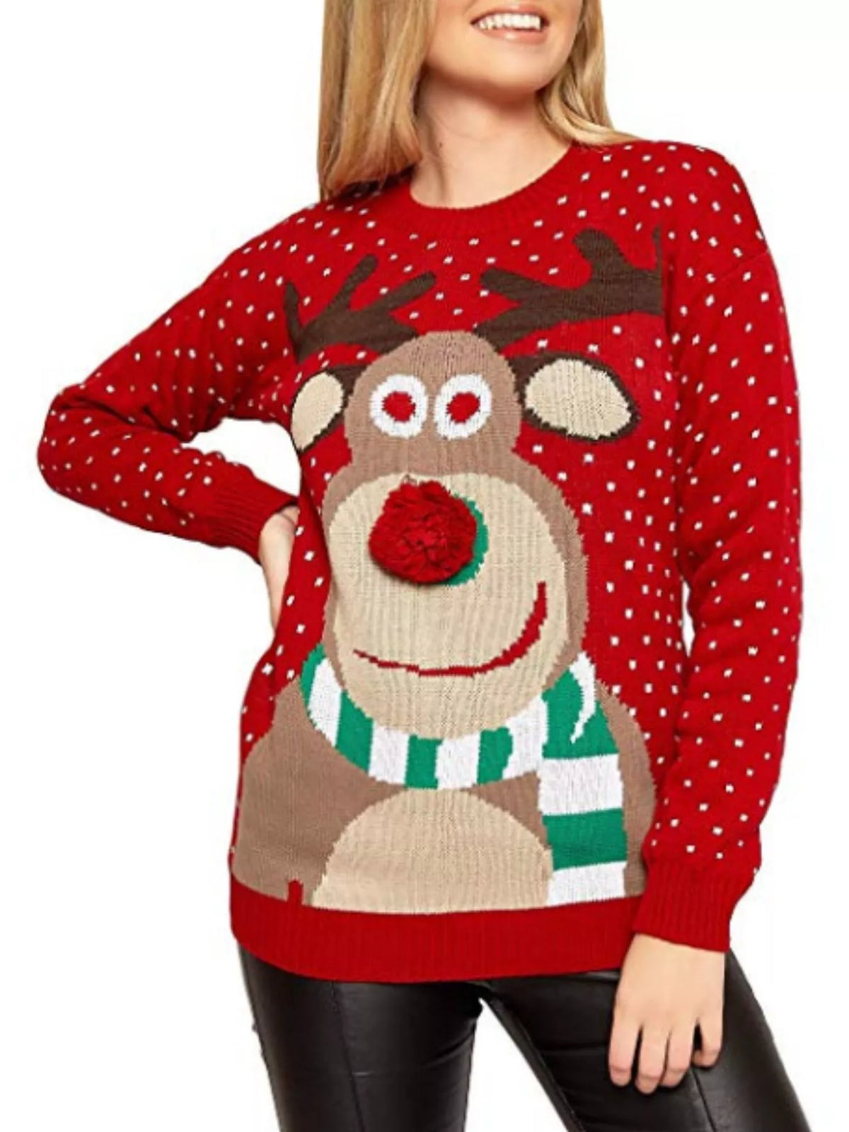 Christmas Reindeer Graphic Round Neck Sweater