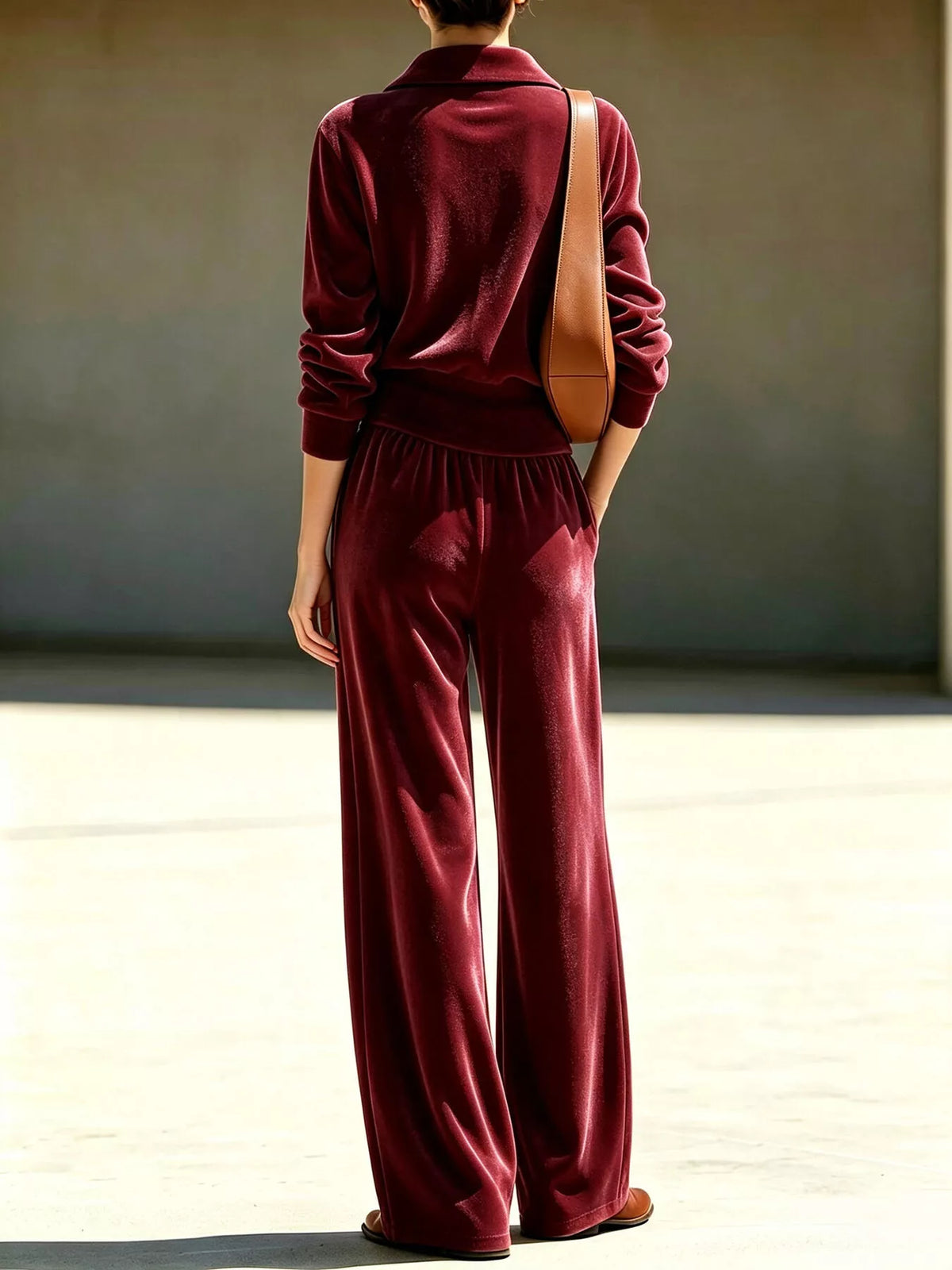 Full Size Quarter-Zip Top and Wide-Leg Pants Set Plus Size, view 8