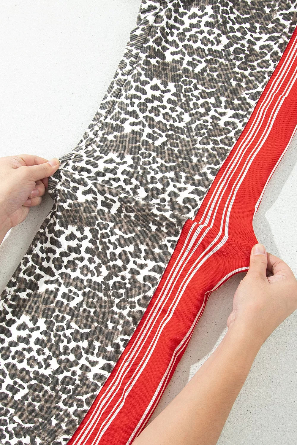 Leopard Patchwork Elastic Waist Jeans - Lilixa.store