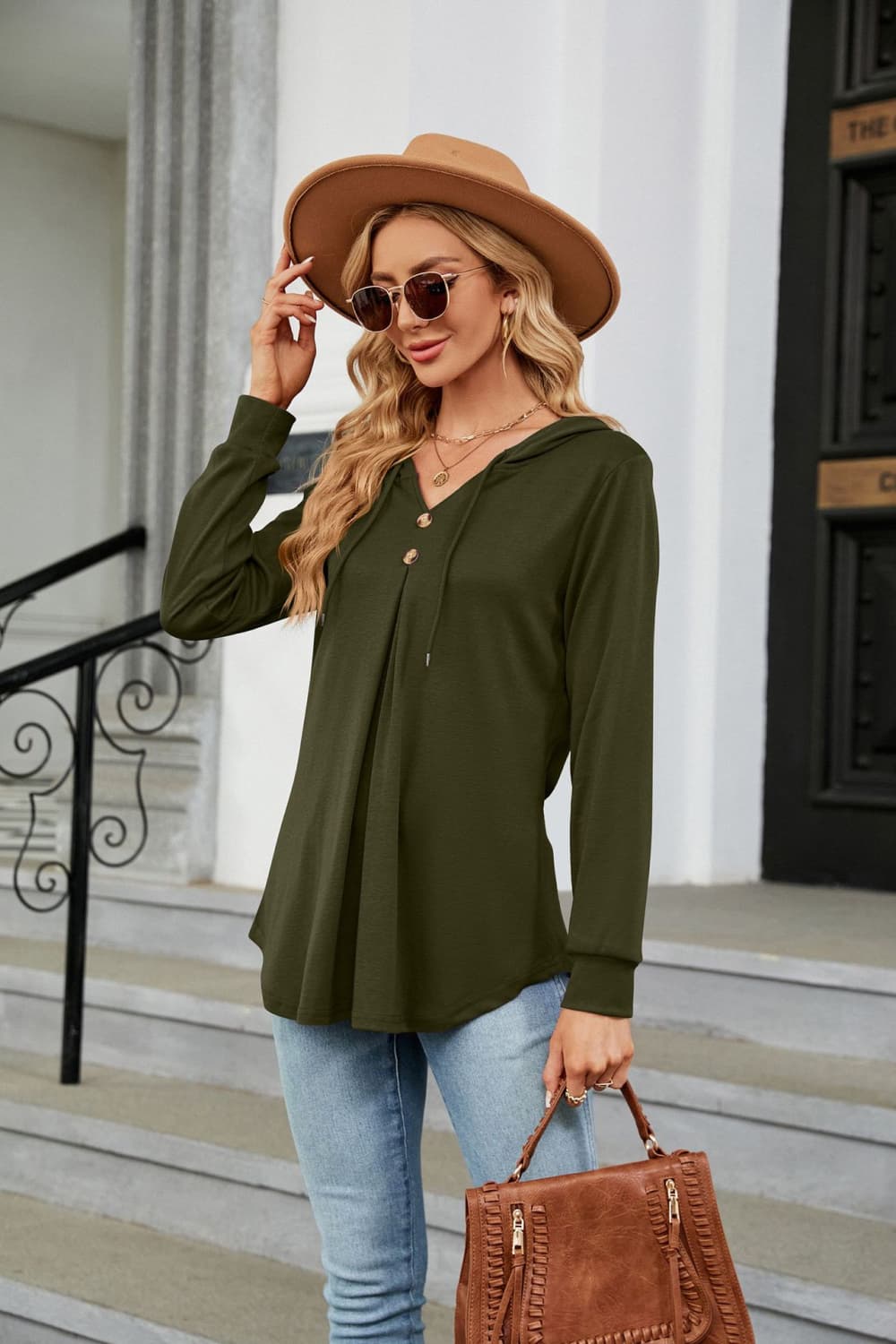 Long Sleeve Hooded Blouse, view 3