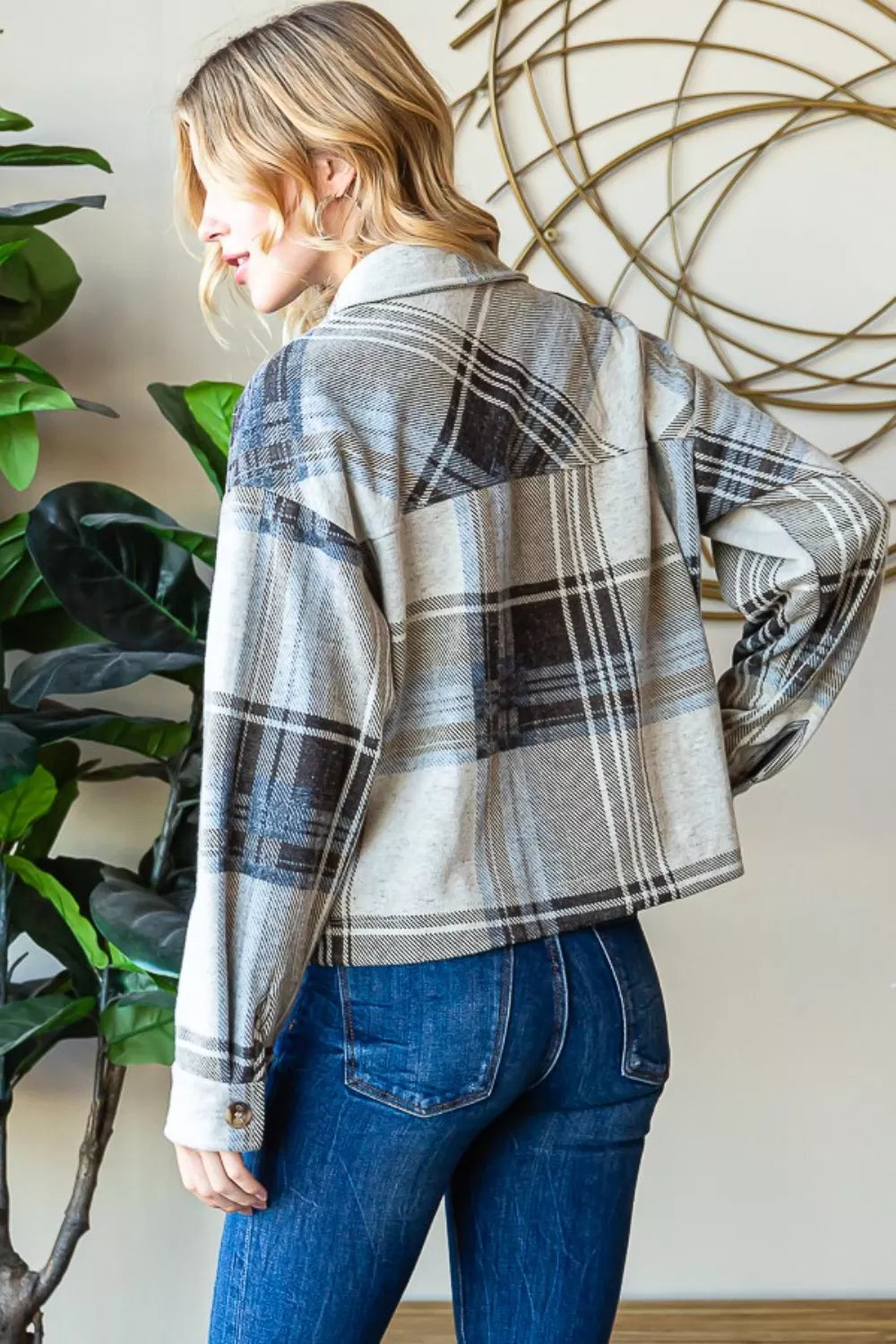 Reborn J Plaid Button Up Long Sleeve Shacket - Lilixa.store