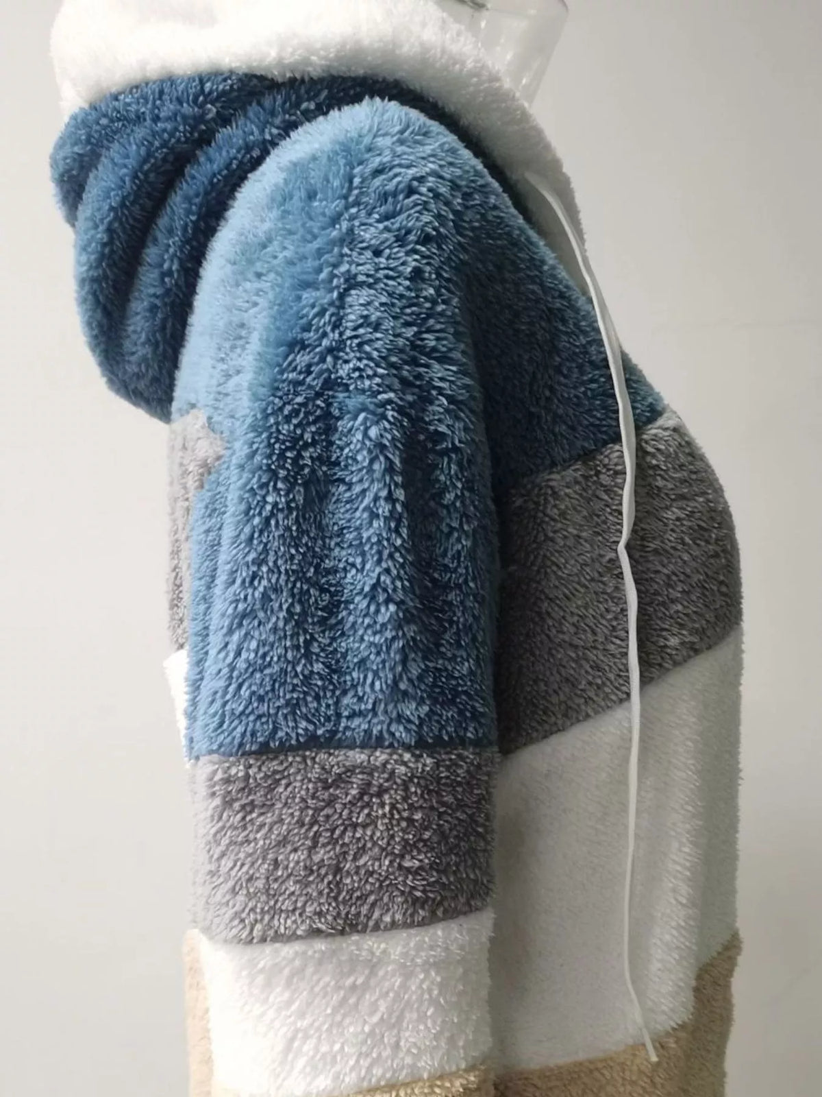 Full Size Fuzzy Zip Up Hooded Outerwear Plus Size, view 3