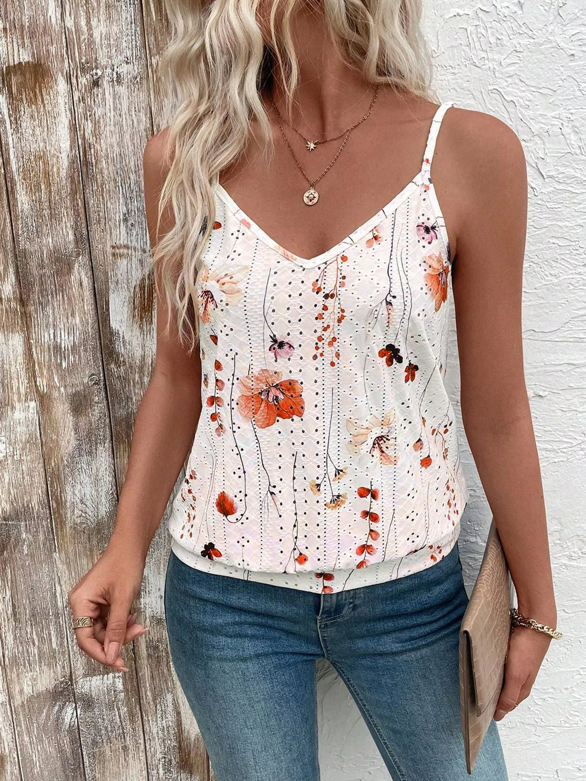 Floral Print V-Neck Casual Cami - Lilixa.store