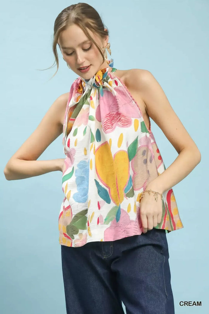 Umgee Multi-Color Floral Halter Neck Boho Top - Lilixa.store