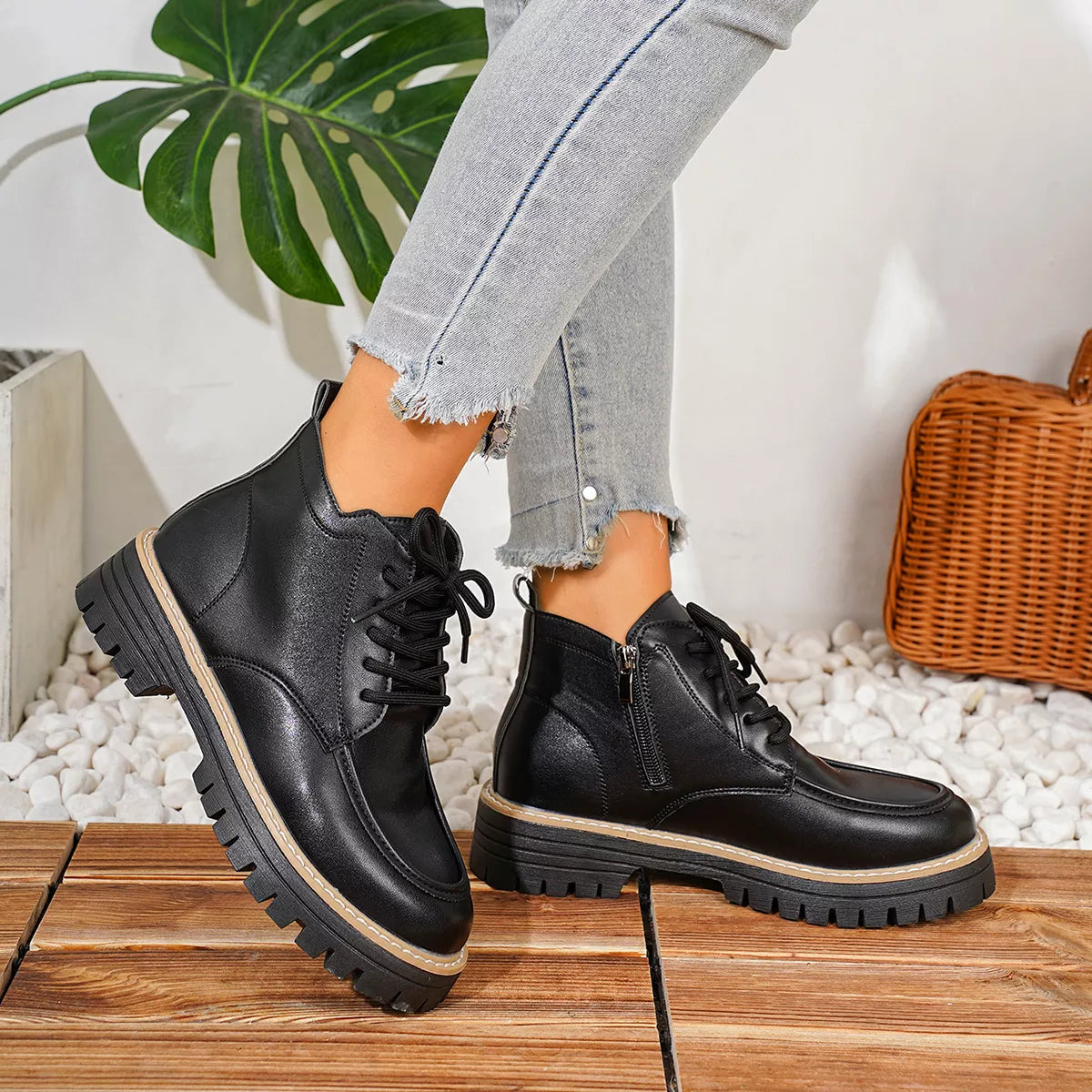 Chunky Lace-Up Combat Boots - Lilixa.store