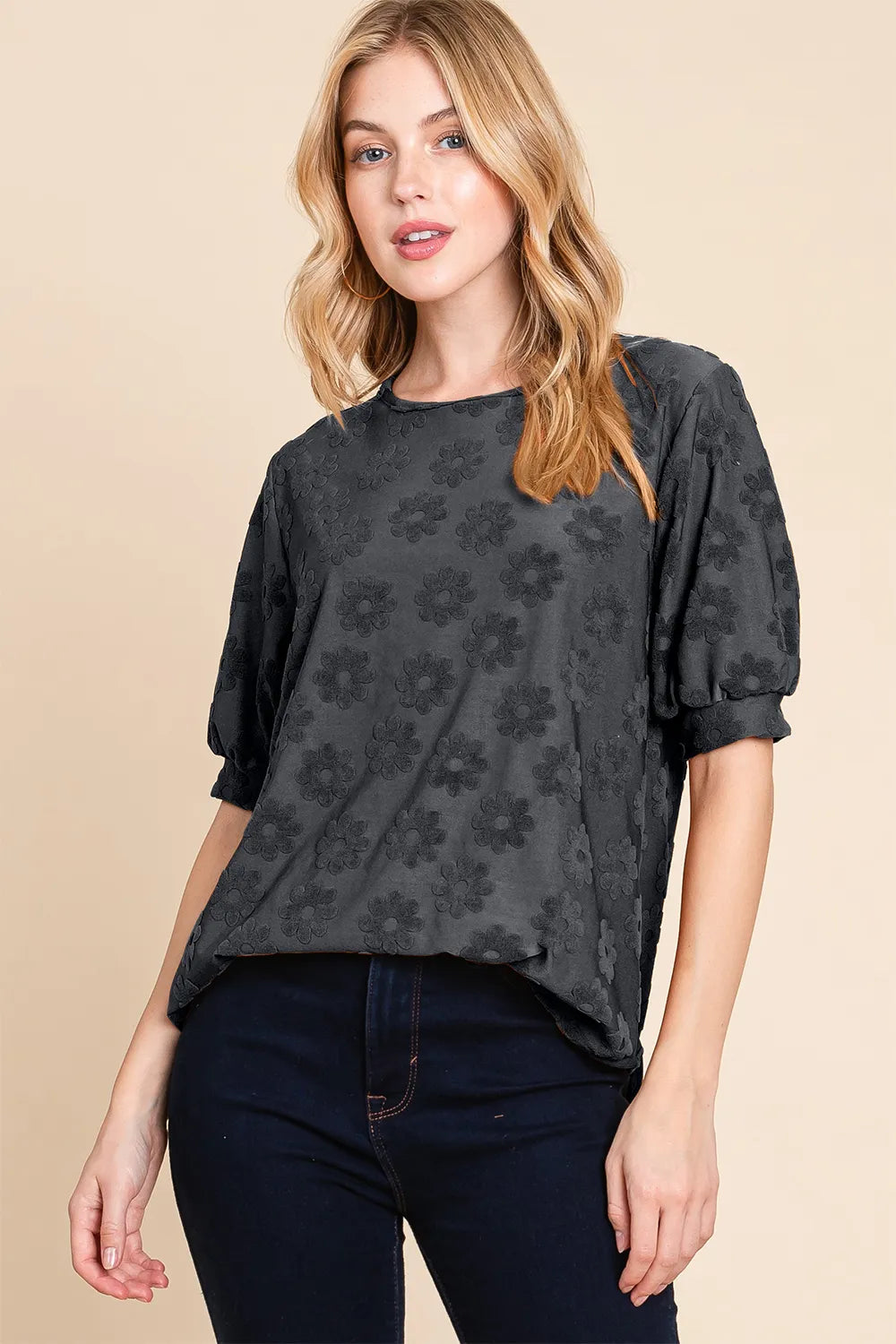 BOMBOM Textured Floral Pattern Top - Lilixa.store