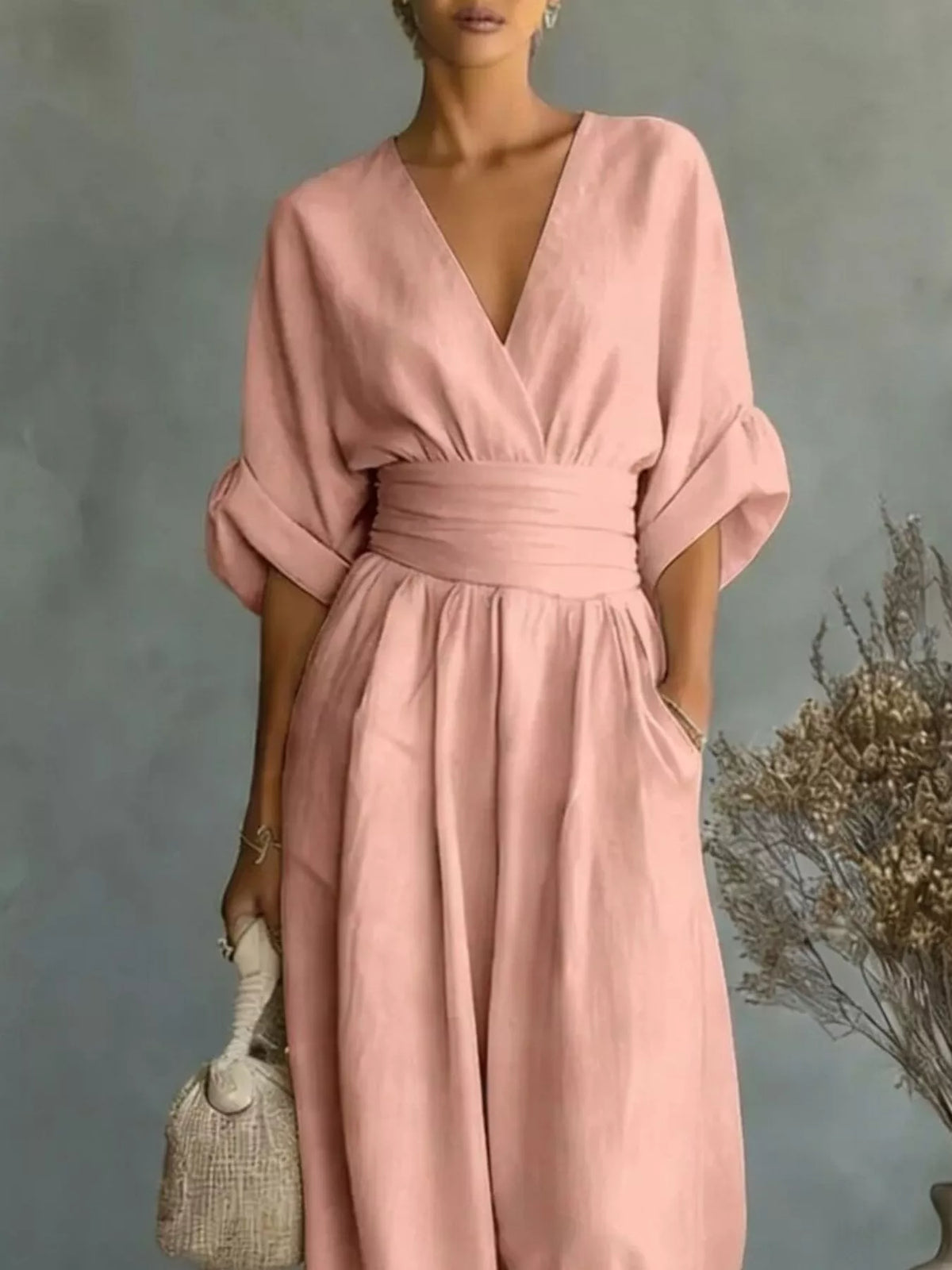 Full Size Half Sleeve Wide-Leg Jumpsuit Plus Size - Lilixa.store
