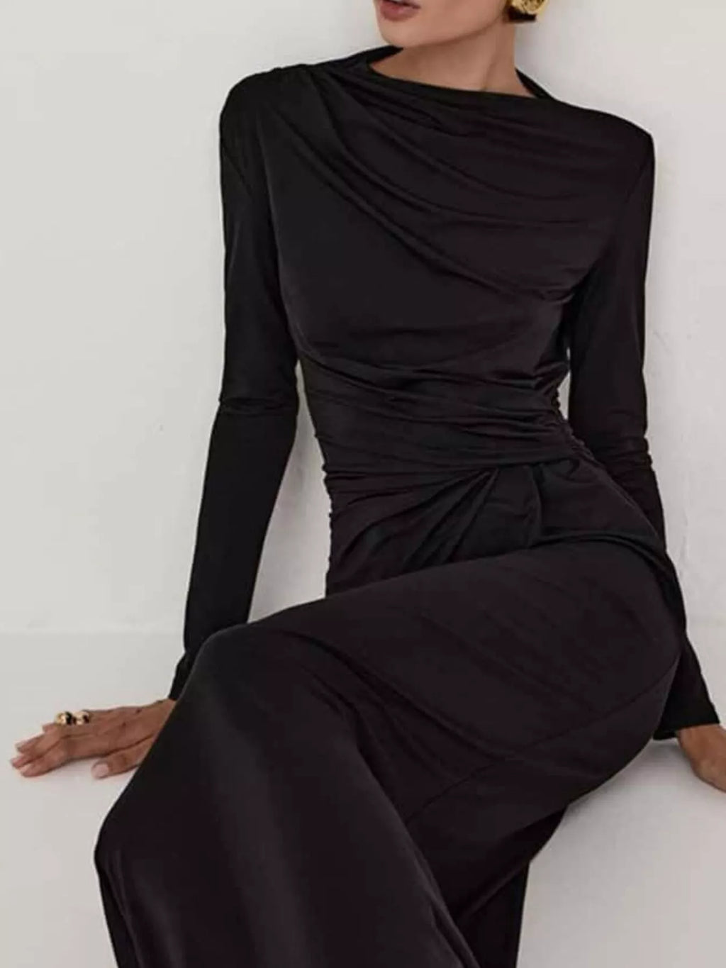 Ruched Long Sleeve Bodycon Maxi Dress - Lilixa.store