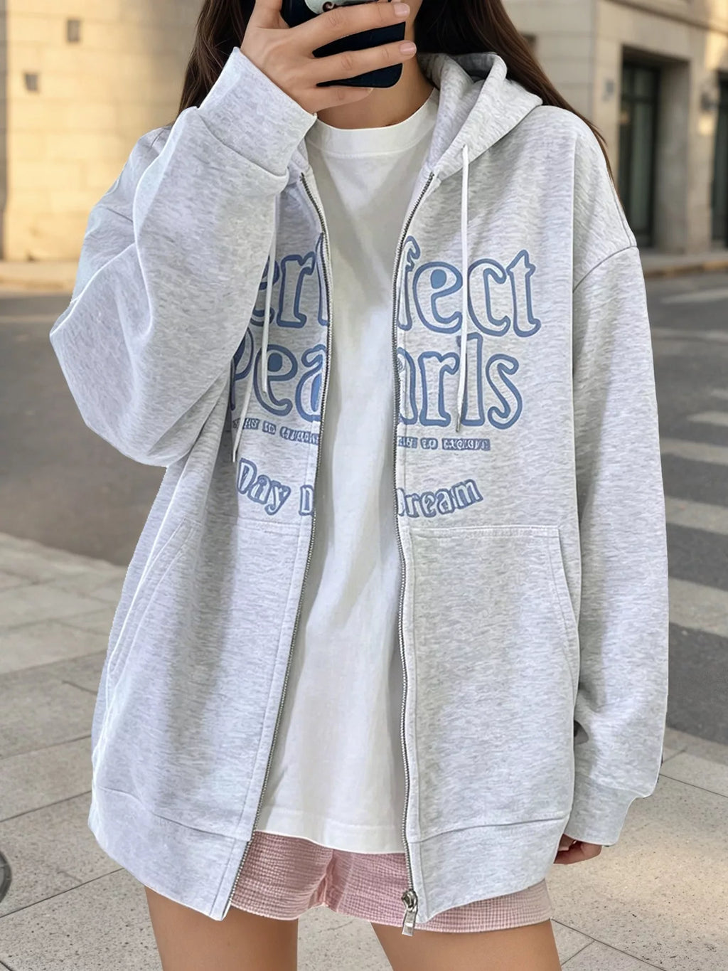 Letter Graphic Zip-Up Hoodie - Lilixa.store