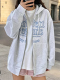 Letter Graphic Zip-Up Hoodie - Lilixa.store