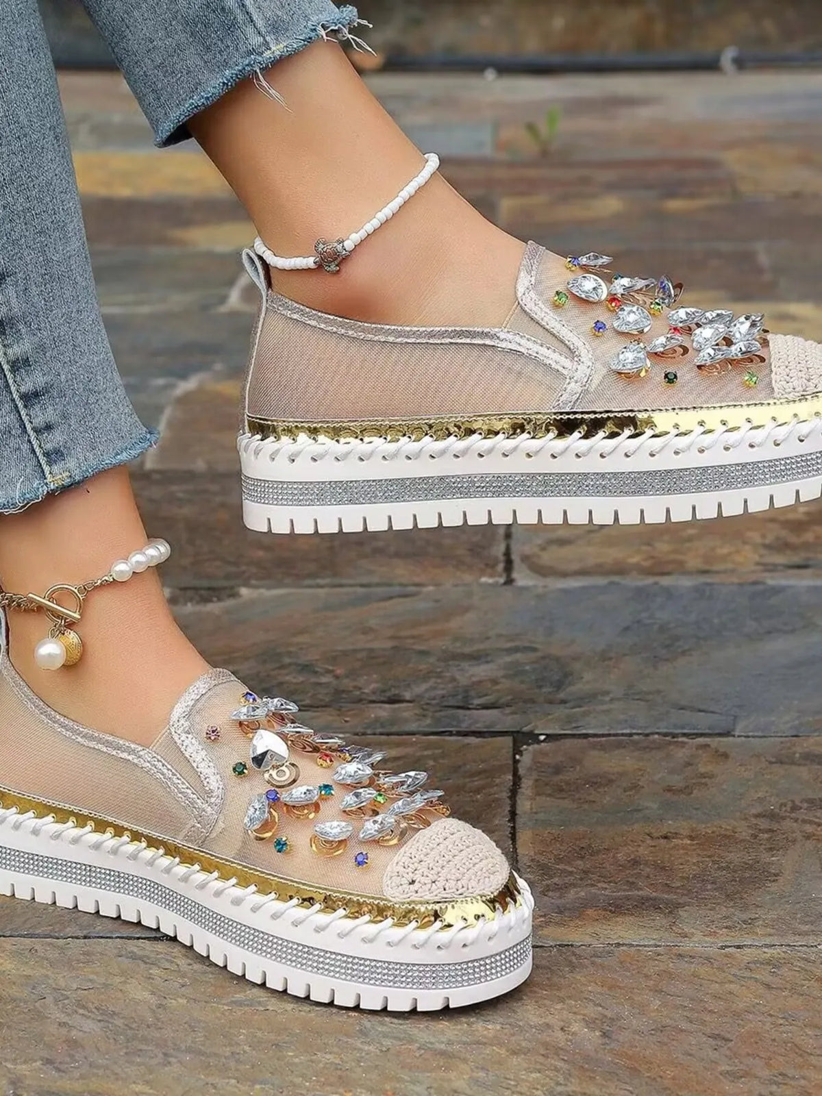 Rhinestone Embellished Platform Loafers, view 2
