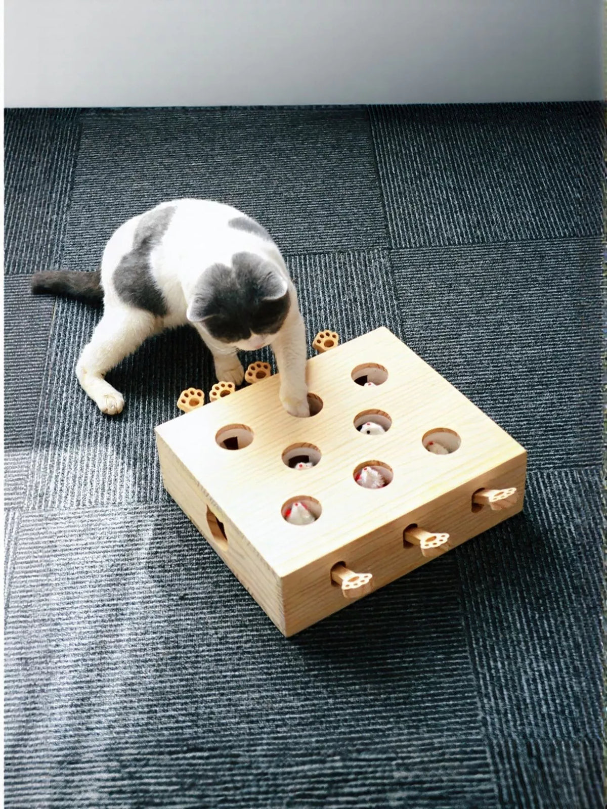 Interactive Wooden Cat Puzzle Toy with Mice - Lilixa.store