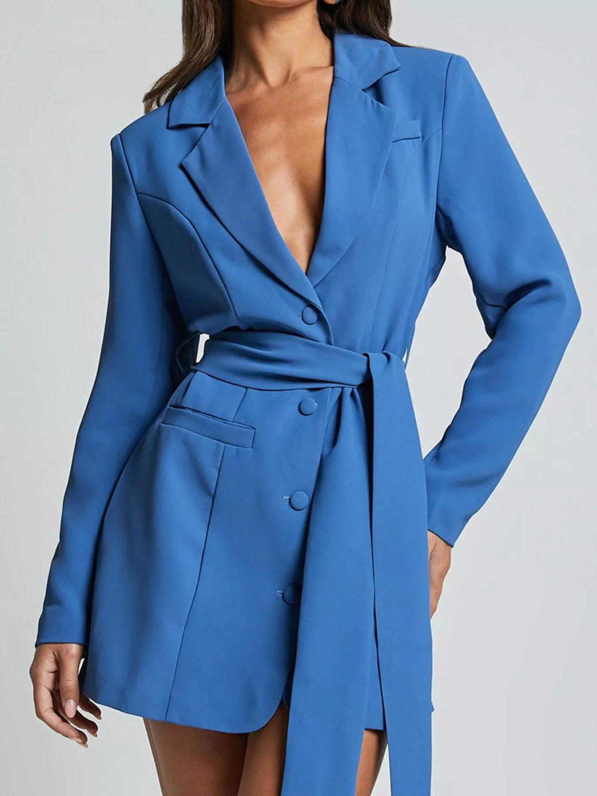 Lapel Collar Tie Waist Blazer - Lilixa.store