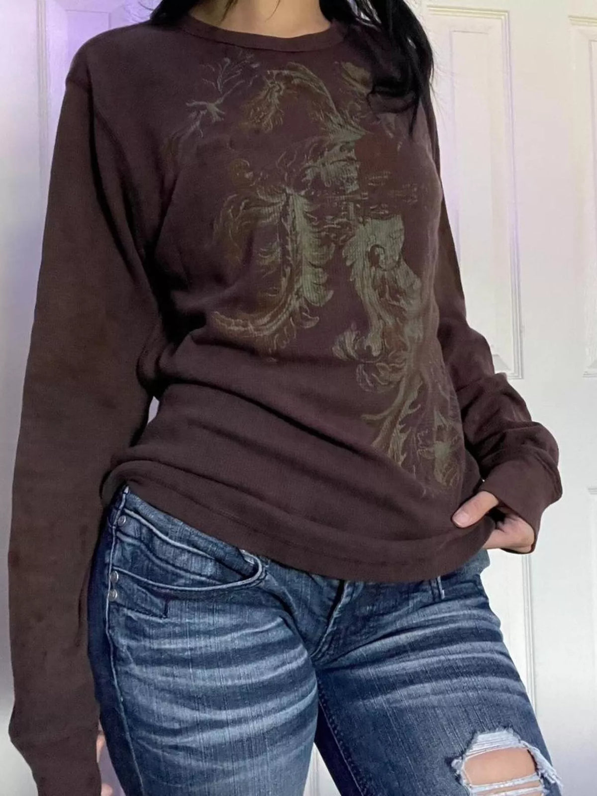 Skeleton Long Sleeve T-Shirt in Brown