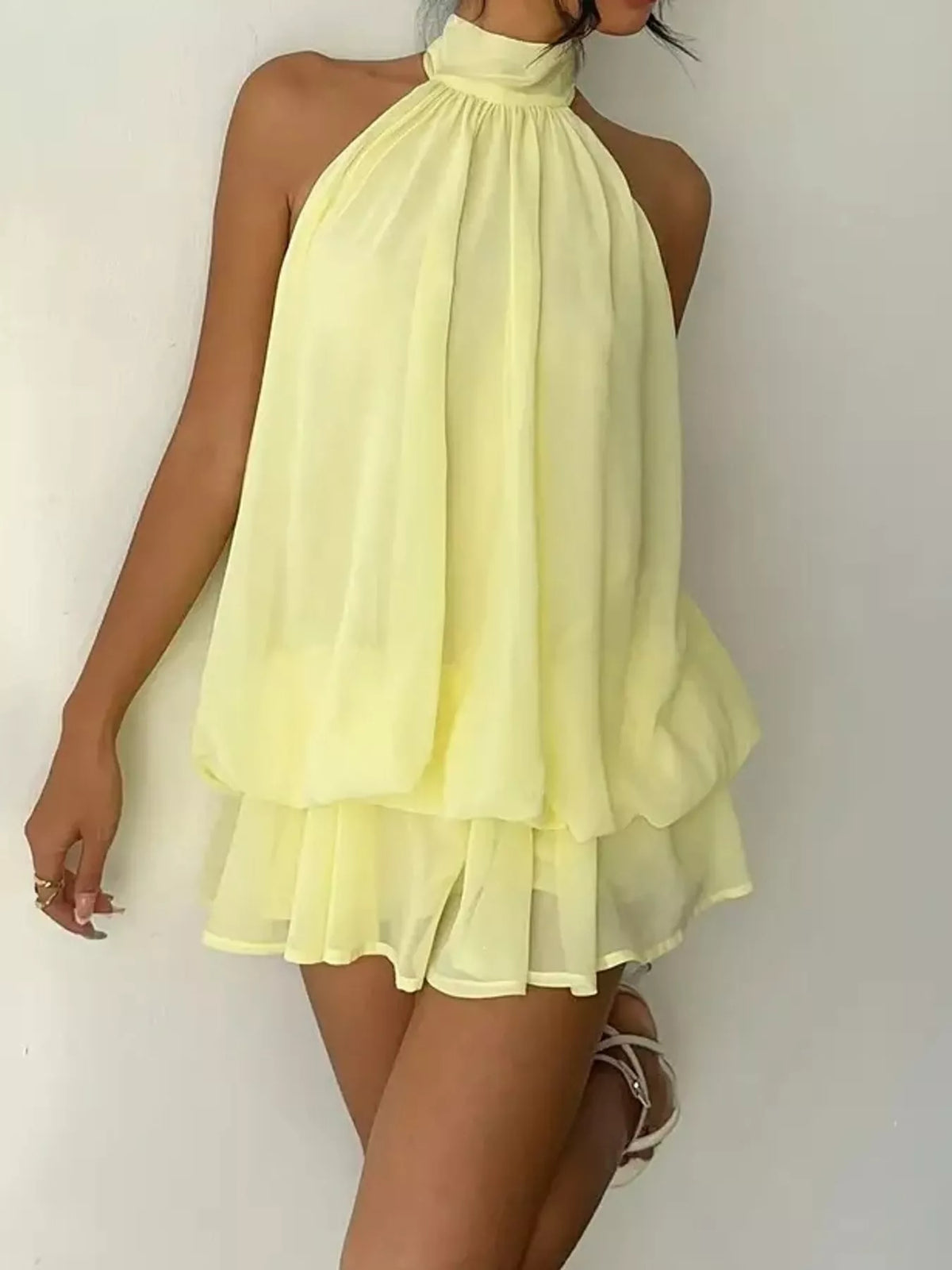 Halter Neck Ruched Mini Dress, view 4