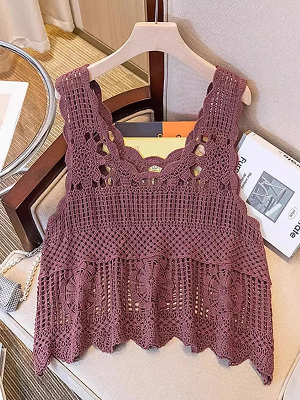 Openwork Scoop Neck Tank - Lilixa.store