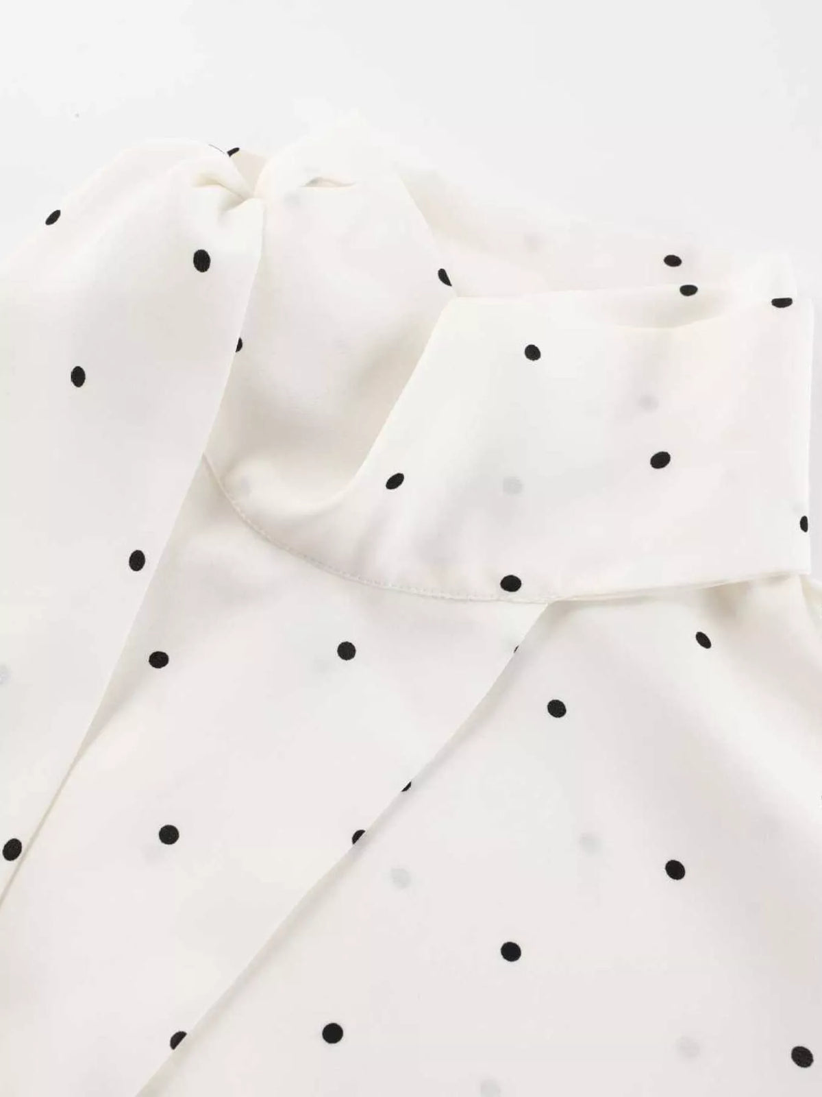 Polka Dot Silk Blouse with Scarf Neck Tie in White, view 11