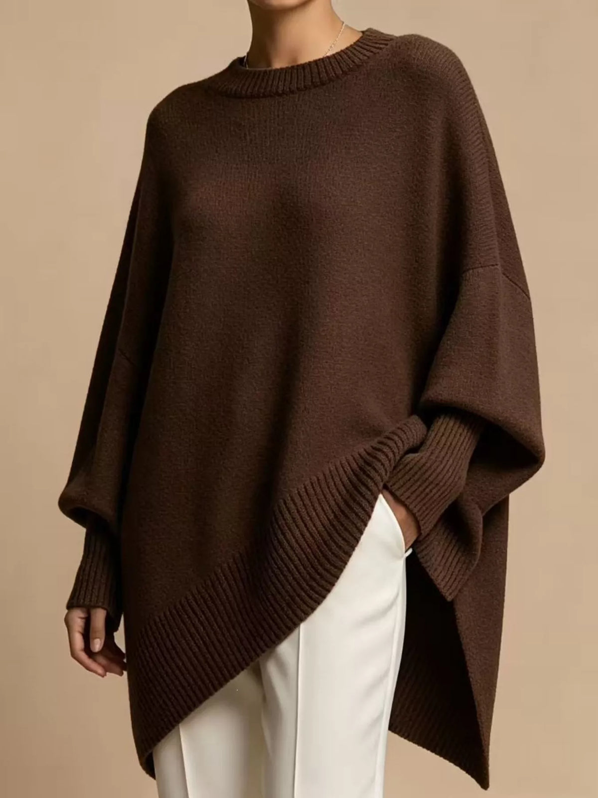 Oversized Batwing Sleeve Sweater in Dark Brown