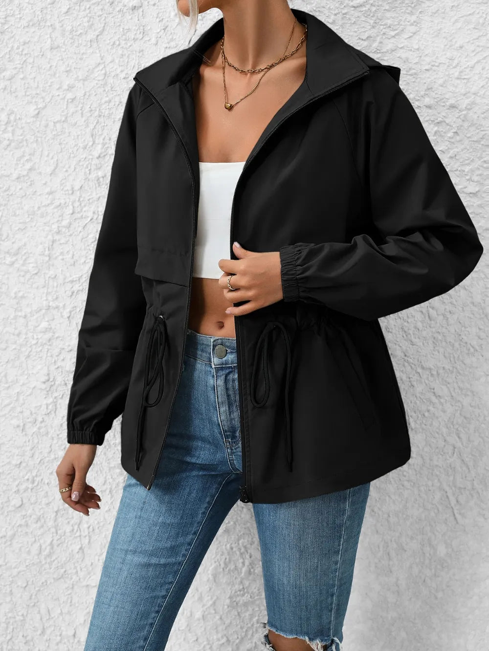 Ivy Lane Drawstring Zip Up Hooded Jacket, view 7