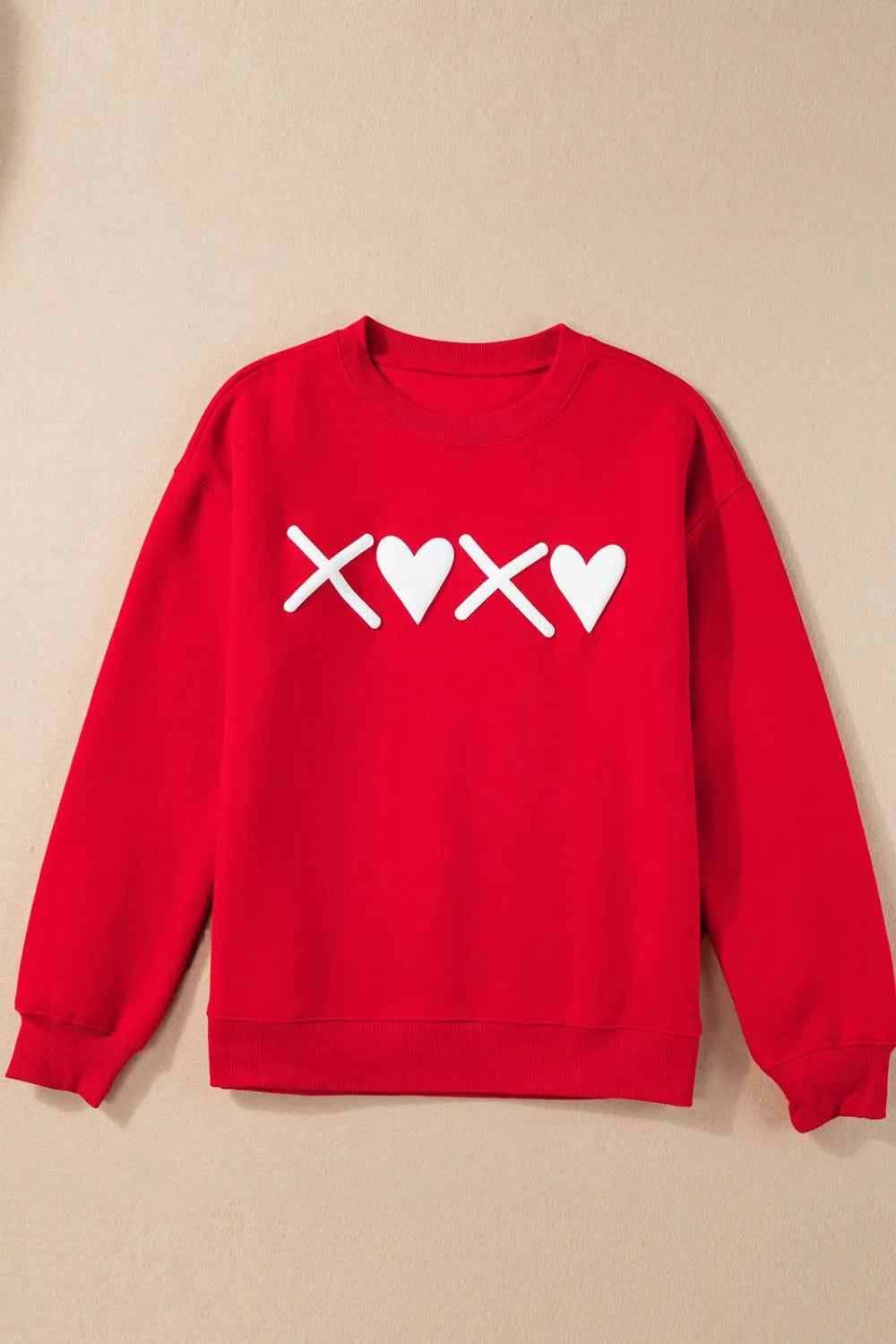 Valentine’s Day XOXO Round Neck Drop Shoulder Sweatshirt - Lilixa.store