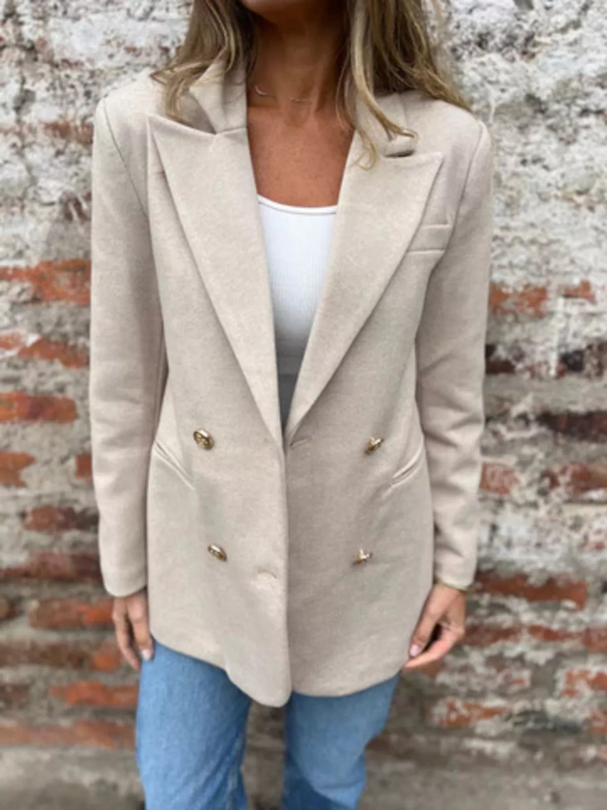 Full Size Double Breasted Long Sleeve Blazer Plus Size - Lilixa.store