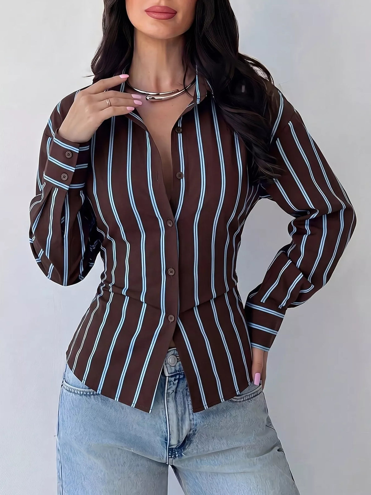 Striped Button-Down Slim-Fit Shirt - Lilixa.store