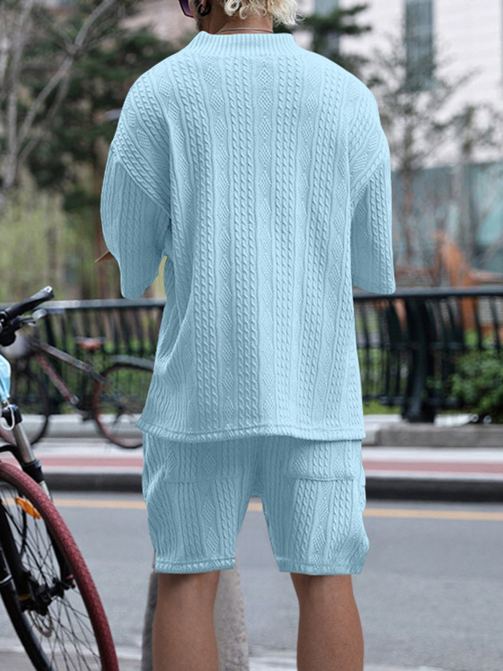 Men's Full Size Casual Knit V-Neck Short Sleeve Top and Shorts Set Plus Size - Lilixa.store