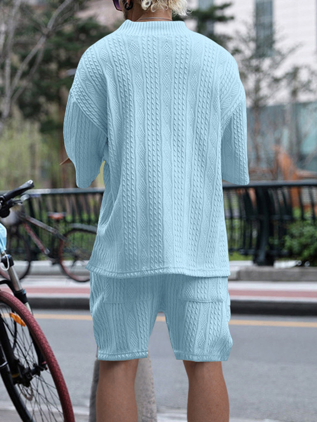 Men's Full Size Casual Knit V-Neck Short Sleeve Top and Shorts Set Plus Size - Lilixa.store