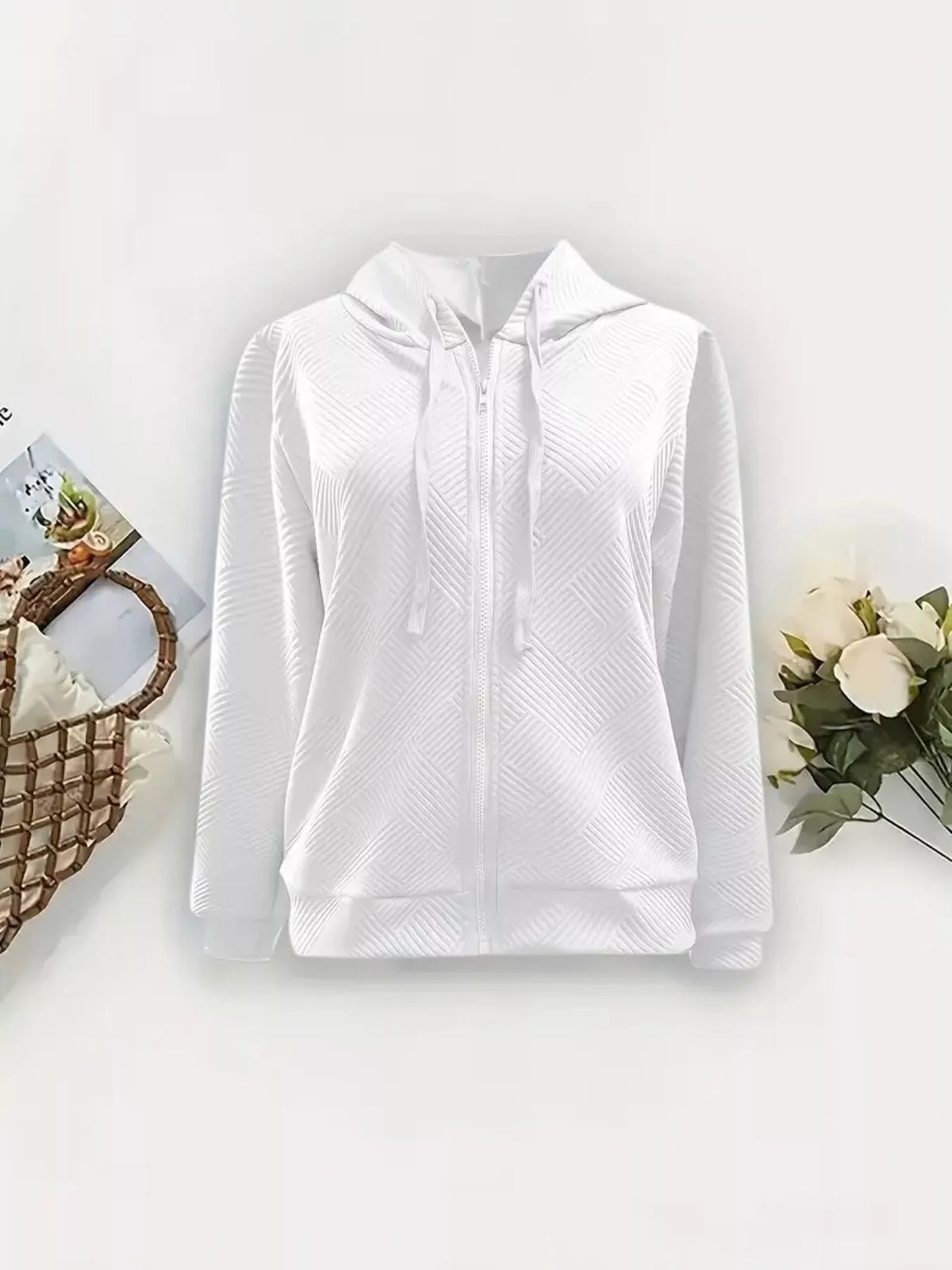 Textured Zip-Up Hooded Jacket, view 4