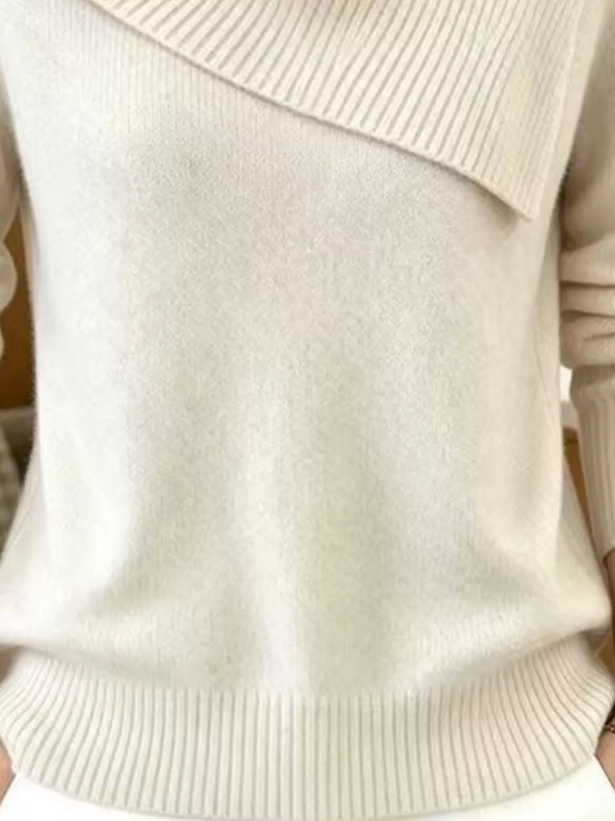 Full Size Asymmetric Ribbed Collar Sweater Plus Size