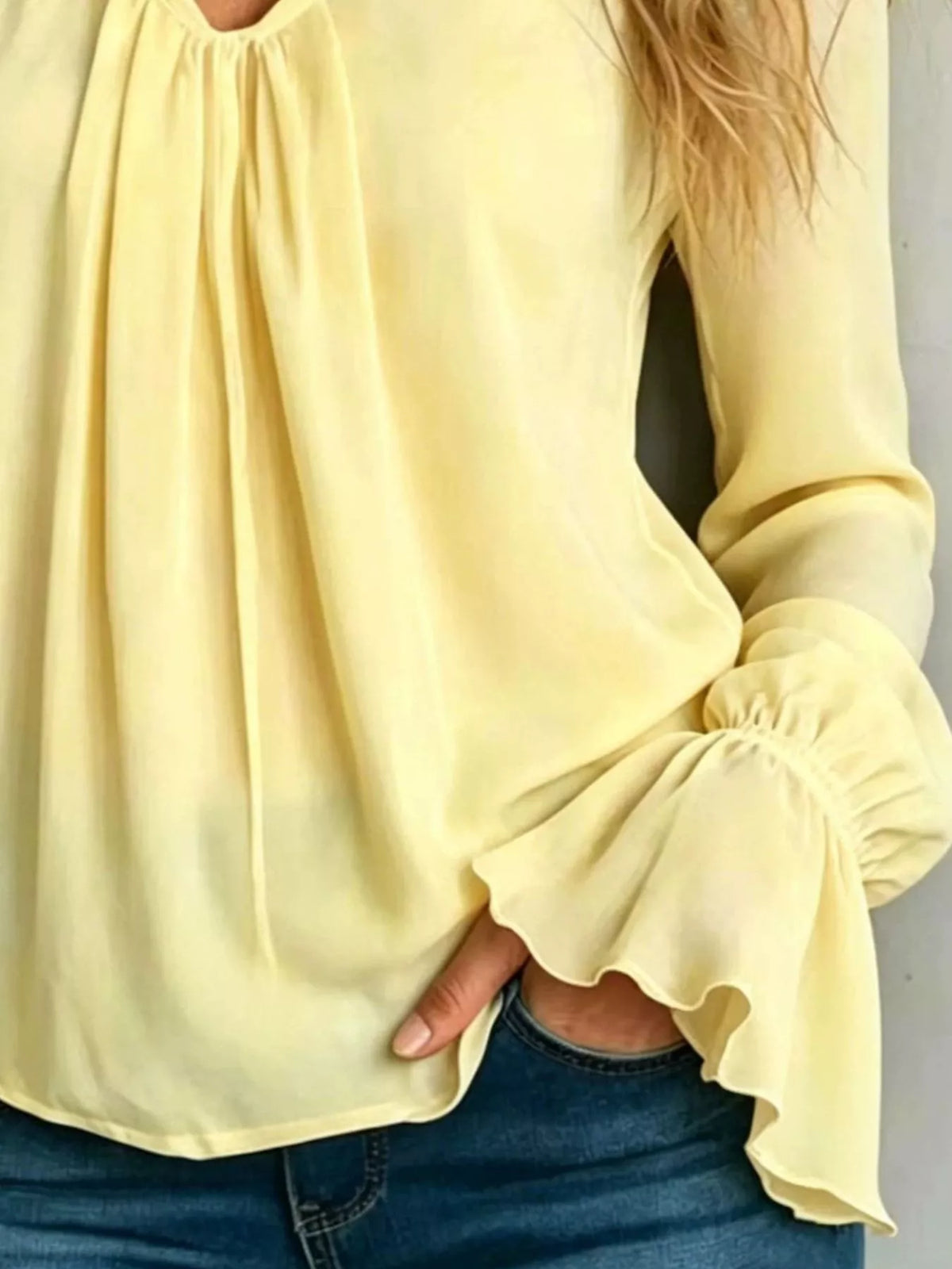 V-Neck Flounce Sleeve Blouse