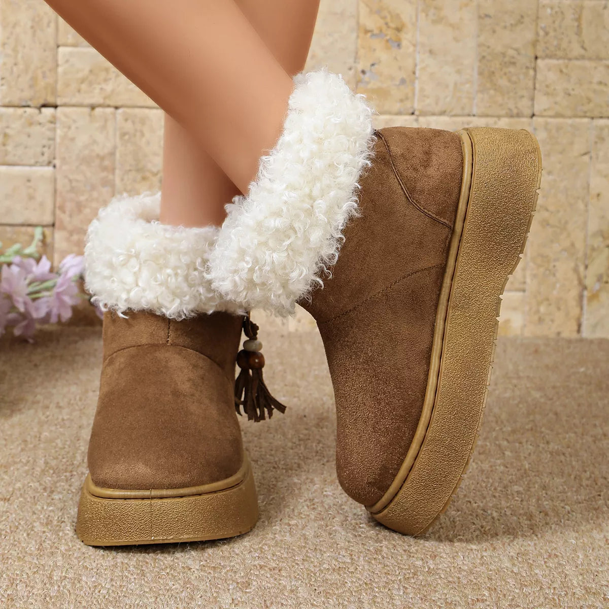 Round Toe Faux Fur Lined Boots - Lilixa.store